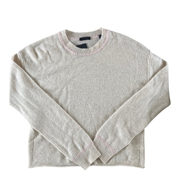 ATM Cashmere Long Sleeve Pullover in Oatmeal NWT Pink Contrast Stich Detailing - Picture 7 of 12